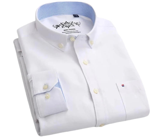 Plain Oxford Long-Sleeve Shirt Men | Office Shirt | Slim Fit Single Pocket Shirt