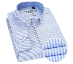 Striped Oxford Long-Sleeve Shirt Men | Soft Plaid Cotton | Slim Fit Formal | Office Wear