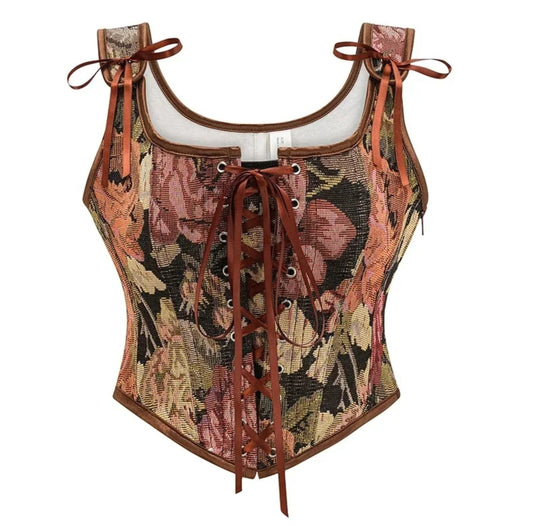 Women Vintage Gothic Corset | Lace Up Zip Floral Print Corset | Shapewear Slimming Vest