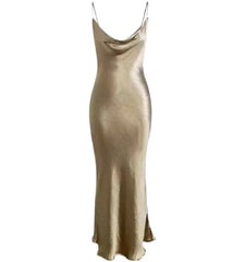 Satin Backless Dress | Long Elegant Trumpet Bodycon Dress | Spaghetti Strap Dress | Maxi Dress