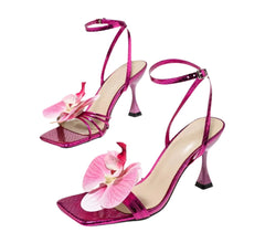 Women Flower Square Toe High Heel | Party Heels | Summer Sandals