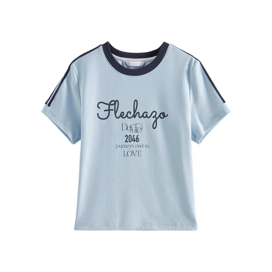 Women Summer Cotton Round Neck Sporty Cropped Jersey Tee | Y2K |  Breathable