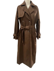 Women Vintage Brown Suede Double Breasted Coat with Belt | Casual Turn-Down Collar Long Jacket