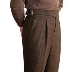 Men Vintage Wool Herringbone Pattern Pants | Casual | British | Warm | High Waist | Straight Pants