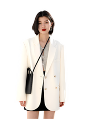 Women Oversized Blazer | Double-Breasted Mid-length Coat