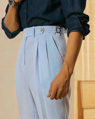 Men Classic Striped High Waist Suit Pants | Pleated Slim Pants