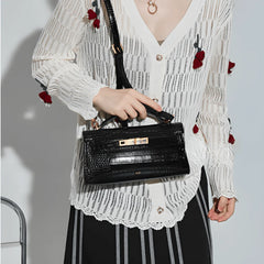 Women Leather Top Handle Bag | Crocodile Pattern Handbag | Crossbody Bag