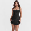 Women A-Line Satin Dress | Mini Spaghetti Strap Dress