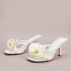 Women Square Toe Flower Heels | Flora | Sandals | Summer | Vacation