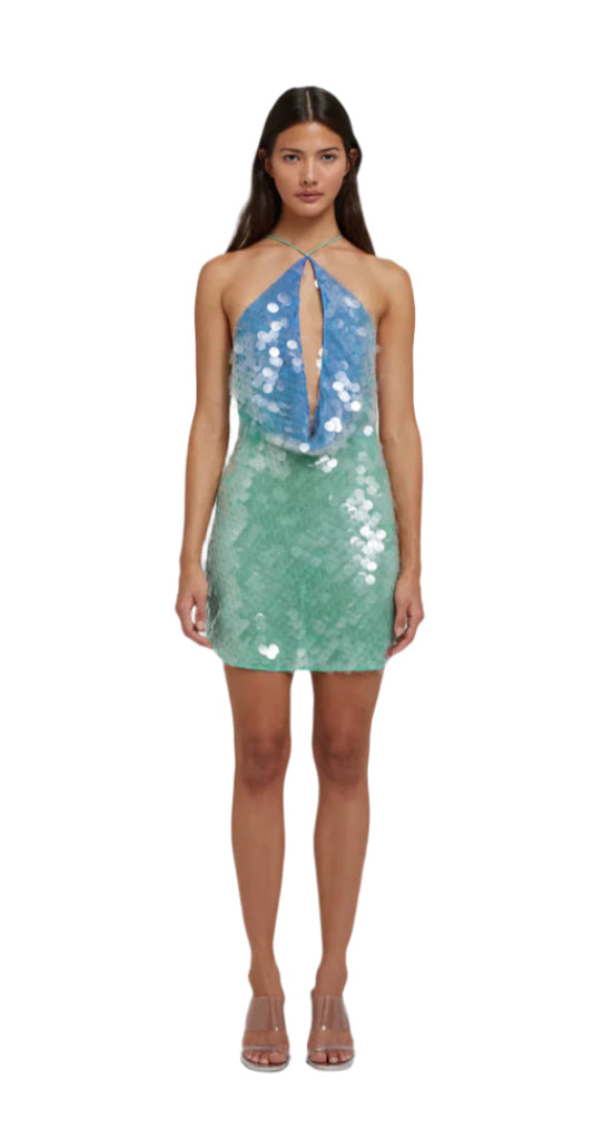 Women Sequin Halter Hollow Out Dress | Backless | Sleeveless | Mini Dress