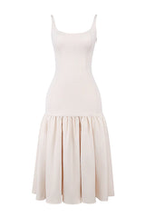 Women Sleeveless Midi Dress | Plain White Summer Dress | Backless Slim Pleated Hem Dress