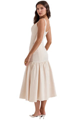Women Sleeveless Midi Dress | Plain White Summer Dress | Backless Slim Pleated Hem Dress