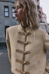 Women Buttoned Napoleon Jacket | Long Sleeves | Vintage | Cropped Coat | Military Jacket