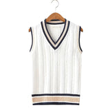 Men V-neck Sleeveless Knitted Sweater Striped | Vintage