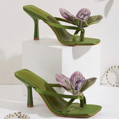 Women Square Toe Flower Heels | Flora | Sandals | Summer | Vacation