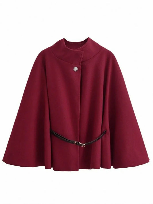 Women Batwing Sleeve Coat | Waist Cinching Poncho | Thick | Warm | Single Buckle