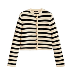 Women Striped Knitted Sweater | Striped Cardigan | Round Neck