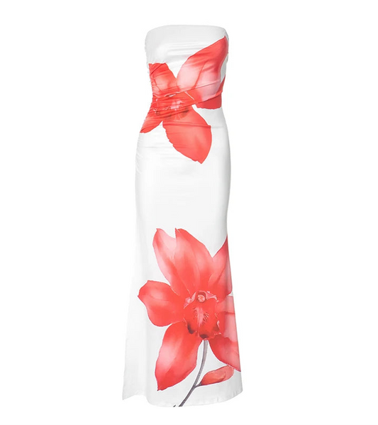 Women Flower Printed Long Dress | Vacation Off Shoulder Dress | Beach Dress