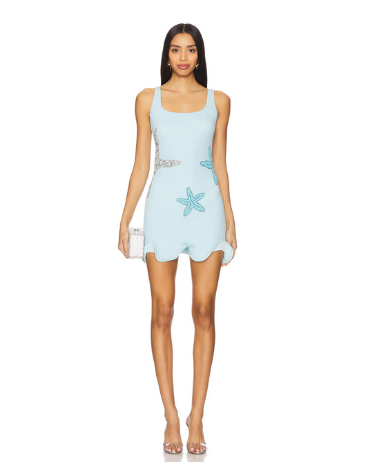 Women Star Fish Beach Holiday Dress | Sleeveless | Star Printed Mini Dress