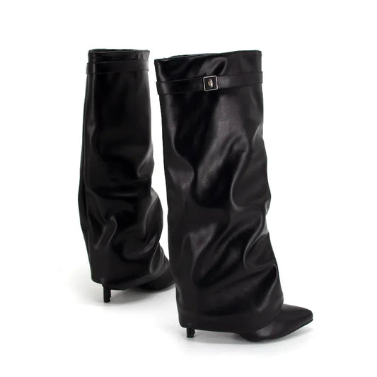 Women Leather Black Boots | High Heel | Knee-Length Boots