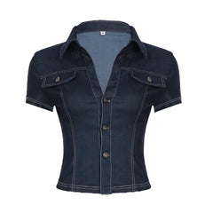 Women Retro High Waisted Top | Denim Top | Y2k