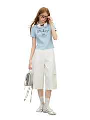 Women Summer Cotton Round Neck Sporty Cropped Jersey Tee | Y2K |  Breathable
