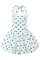 Women Polka Dot Vacation Mini Dress | High Waist | Ball Gown Dress | Sleeveless | Halter Neck