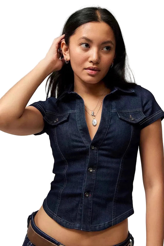 Women Retro High Waisted Top | Denim Top | Y2k