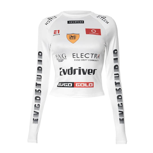 Women Cropped Motorcycle Style Top | Round Neck | Fitted Sports Top