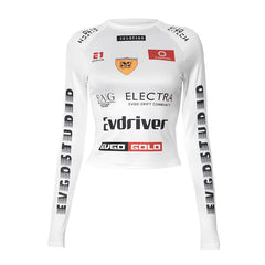 Women Cropped Motorcycle Style Top | Round Neck | Fitted Sports Top