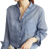 Women Linen Long Sleeve Blouse