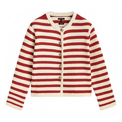 Women Striped Knitted Sweater | Striped Cardigan | Round Neck
