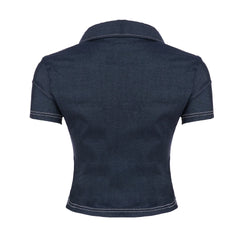 Women Retro High Waisted Top | Denim Top | Y2k