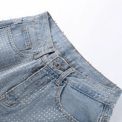 Women Shiny Rhinestone Denim Pants | Wide Leg Straight Jeans | Diamond Jeans | Y2k