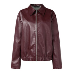 Women Burgundy Leather Zipper Jacket