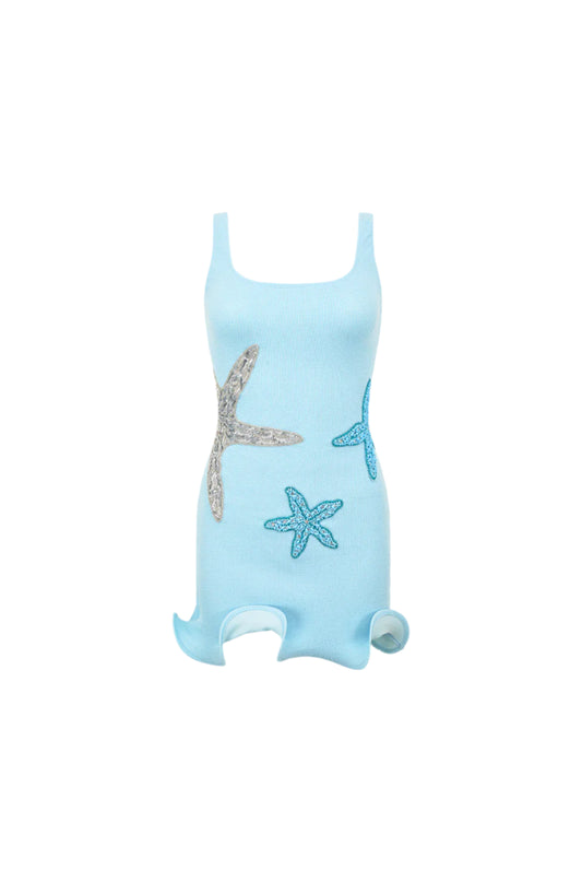 Women Star Fish Beach Holiday Dress | Sleeveless | Star Printed Mini Dress