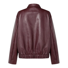 Women Burgundy Leather Zipper Jacket